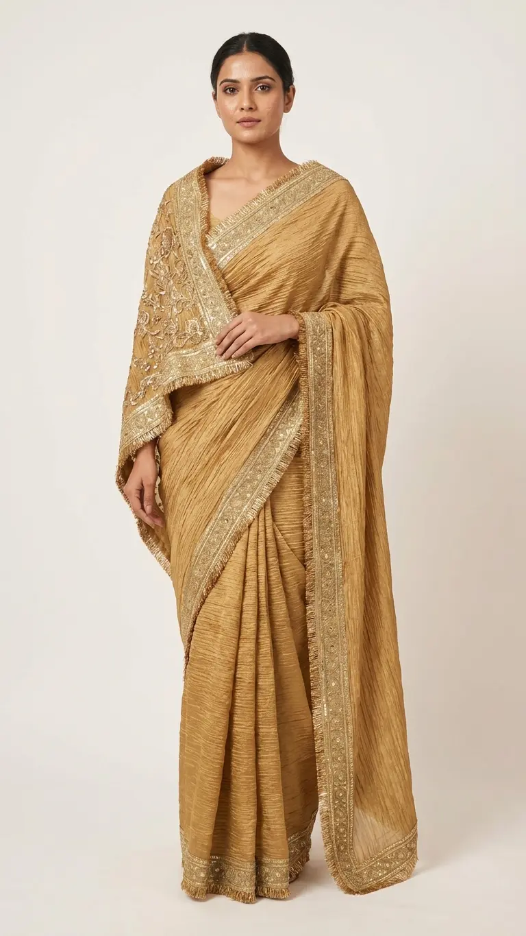 Detail view of Crushed Tissue Silk Saree