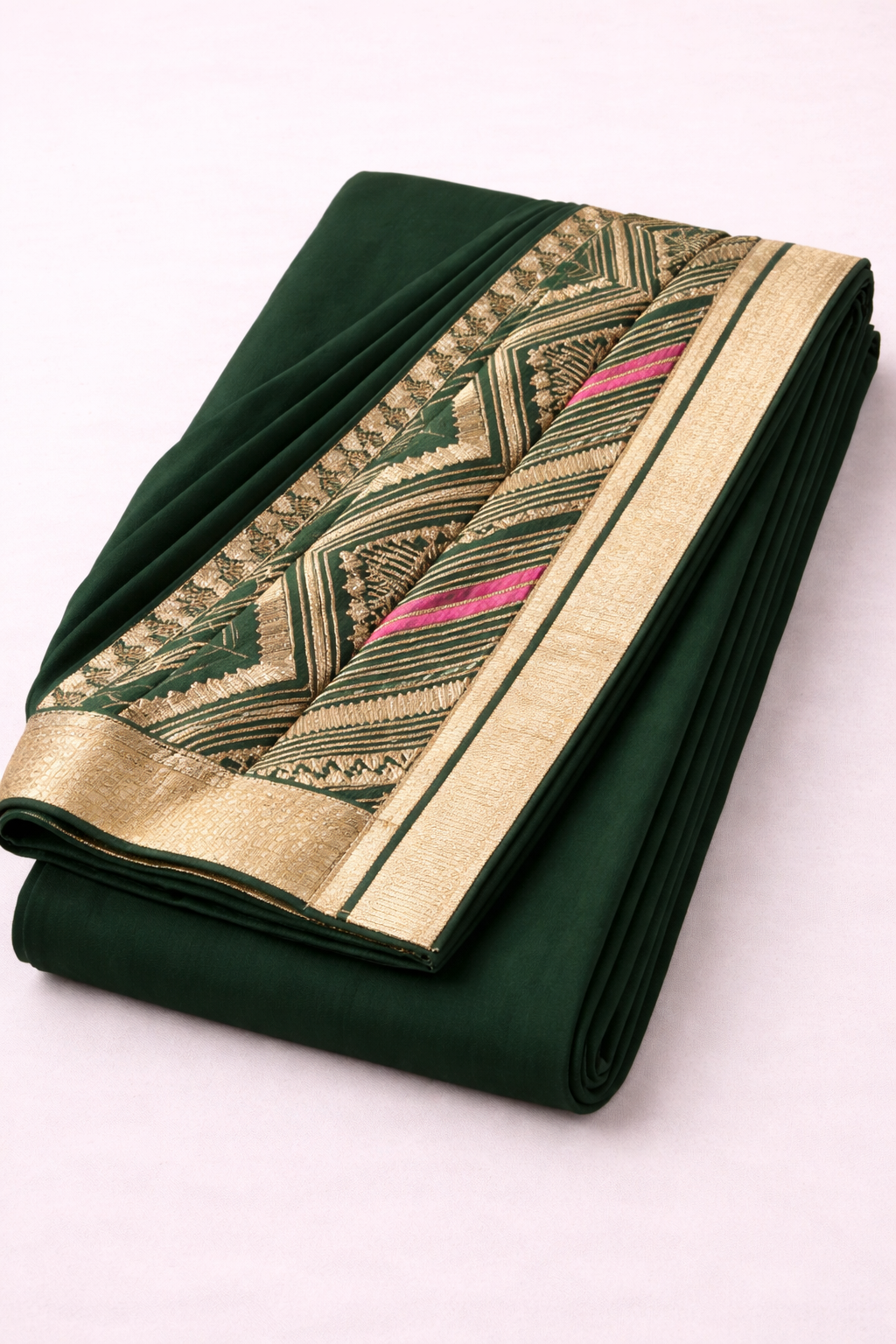 Detail view of Half & Half Georgette Saree with Gota Work – Bottle Green