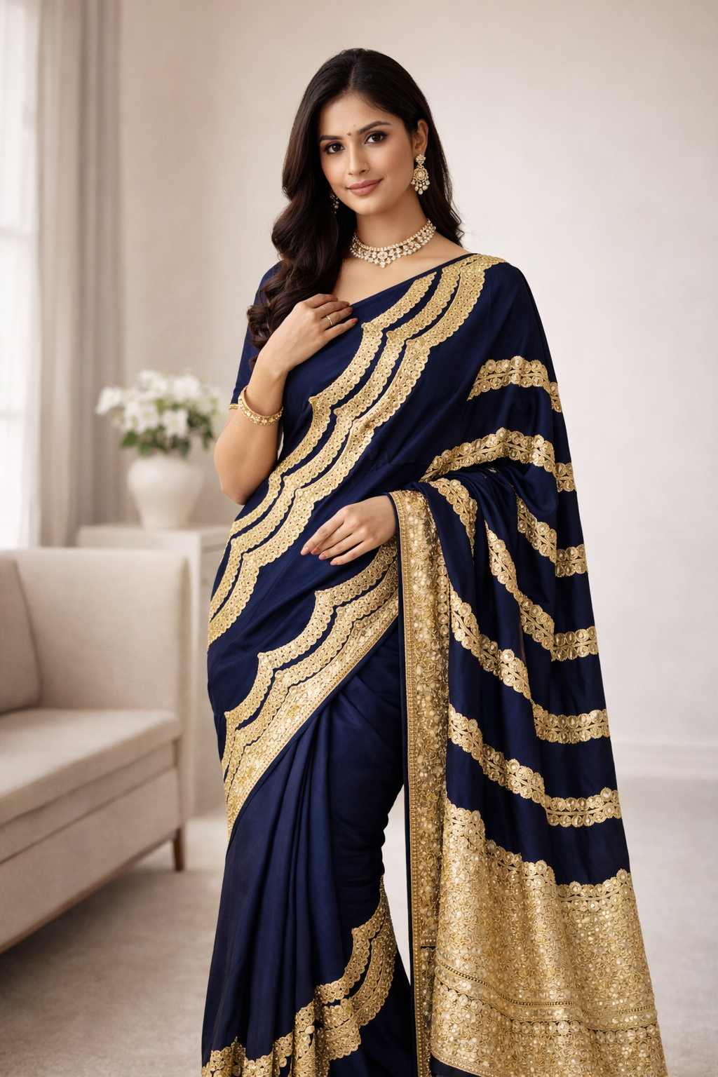 Detail view of Chinone Saree with Elegant Gota Work